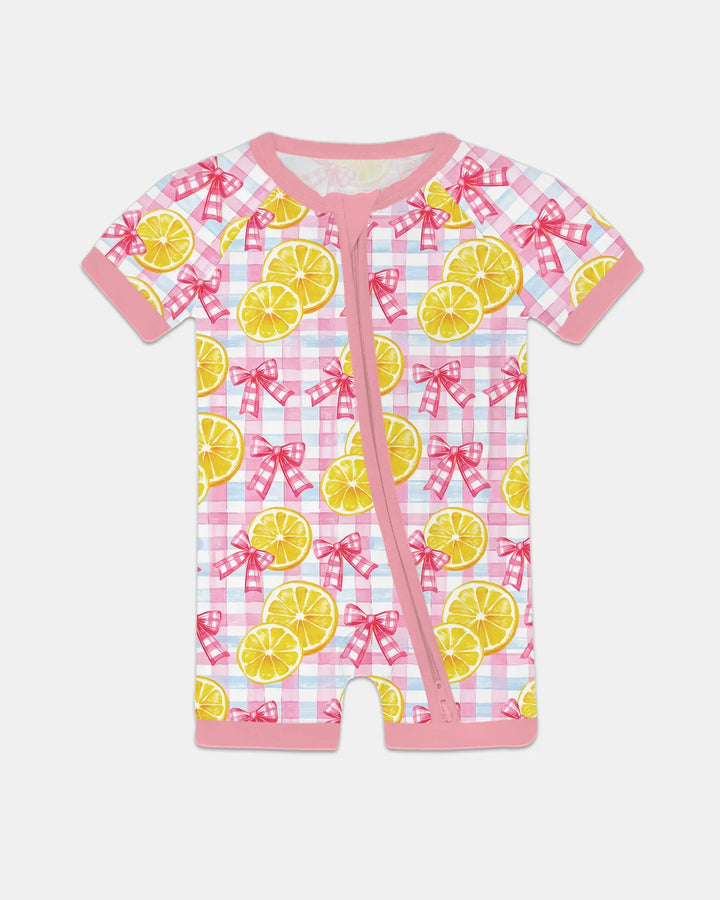Pink Lemons Bows Checkered Bamboo Shorty Zippy