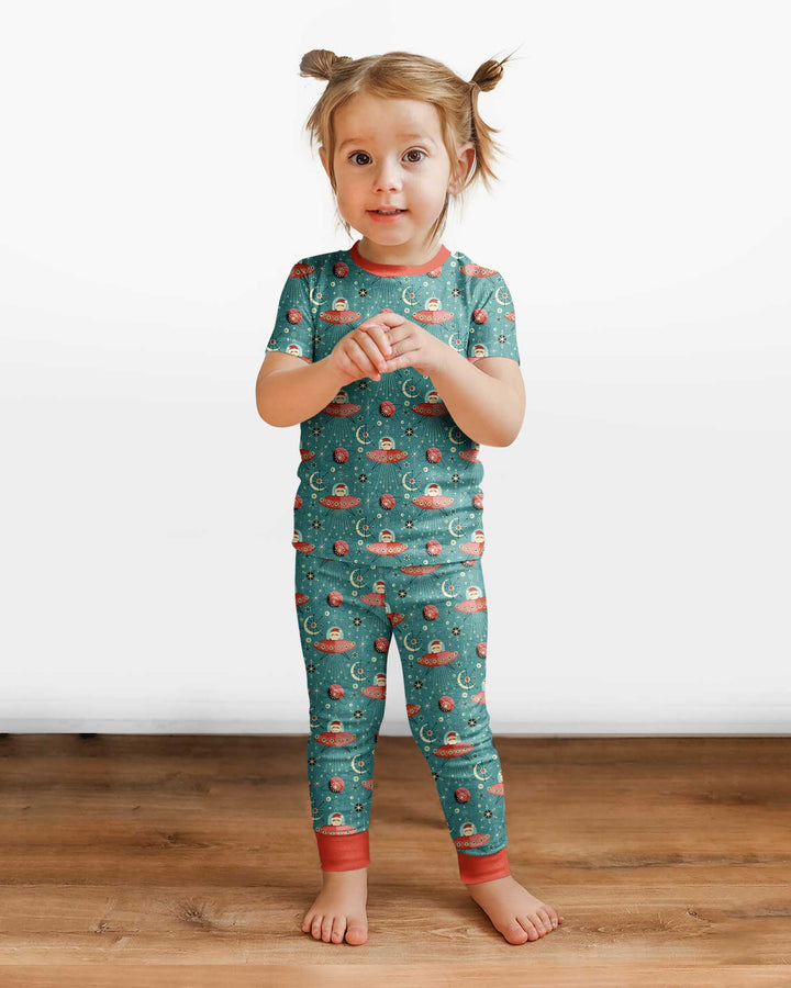 Atomic Santas in Space Bamboo Two Piece Short Sleeve Pajama Set