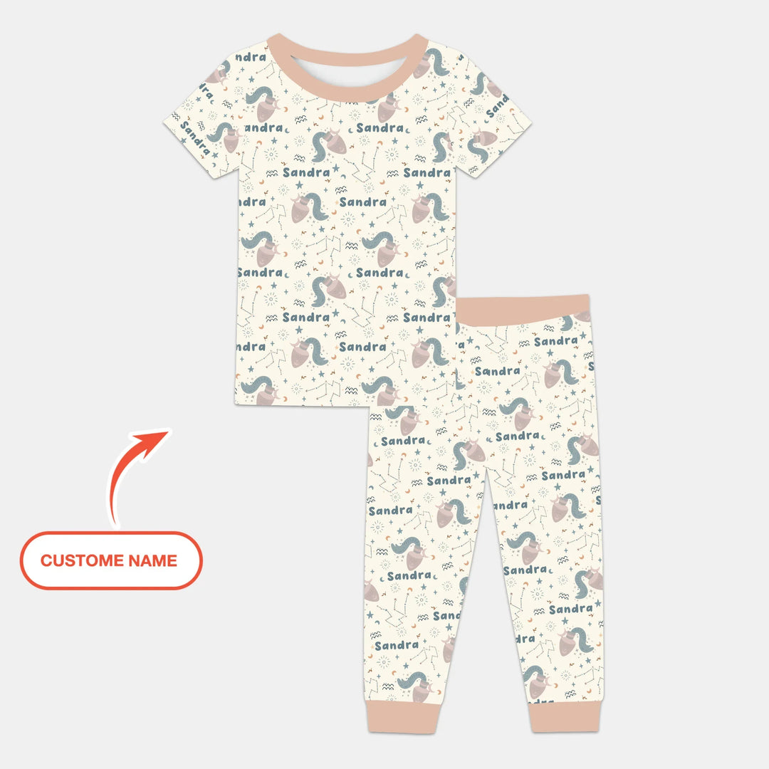 Bohemian Baby Zodiac Signs Custom Name Bamboo Two Piece Short Sleeve Pajama Set