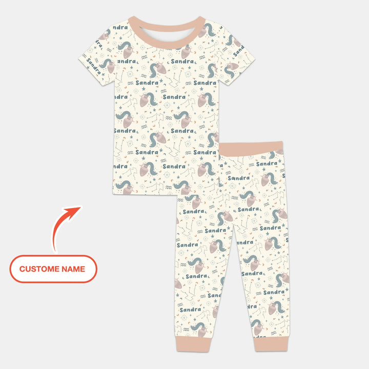 Bohemian Baby Zodiac Signs Custom Name Bamboo Two Piece Short Sleeve Pajama Set