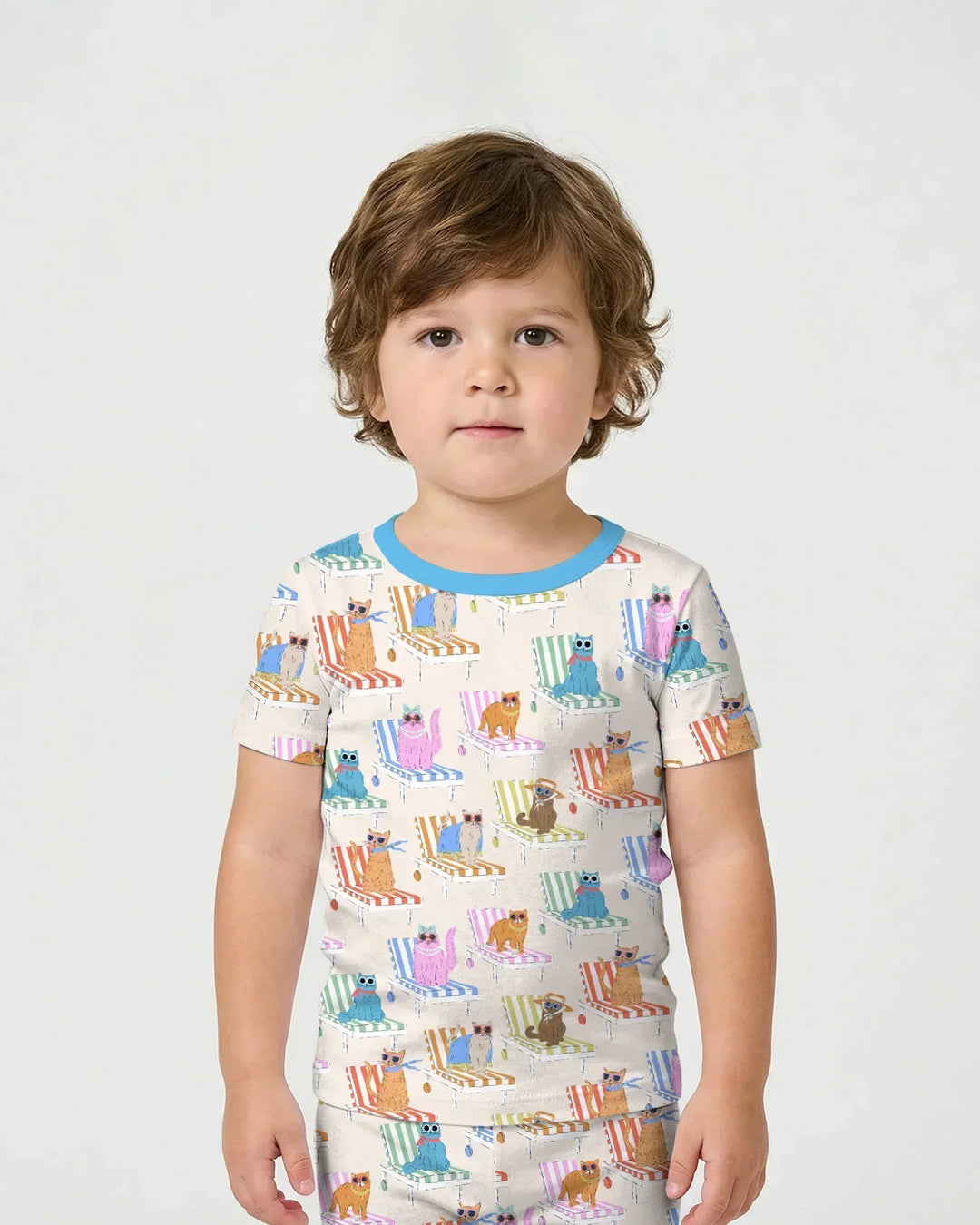 Meow Sunbathing Mommy & Me Matching Bamboo Two Piece Short Sleeve Shorts Pajama Set