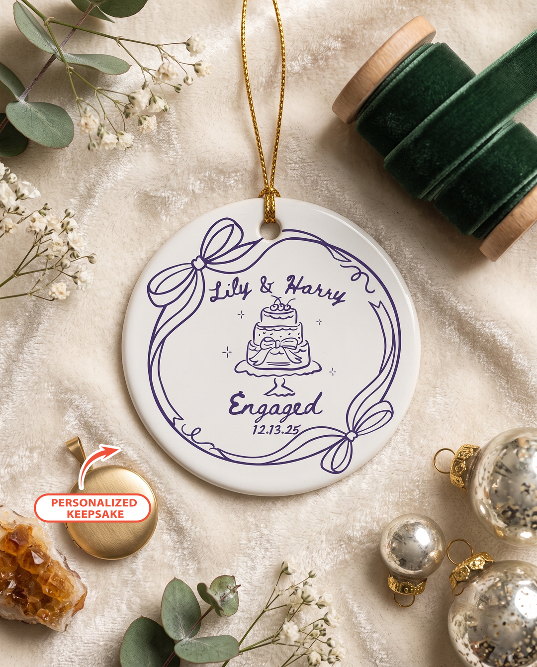 Personalized Whimsical Engagement Ceramic Ornament