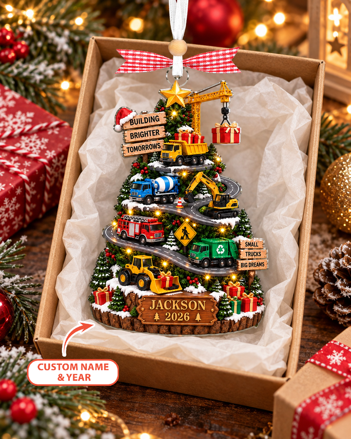 Custom Construction Truck Christmas Acrylic Ornament