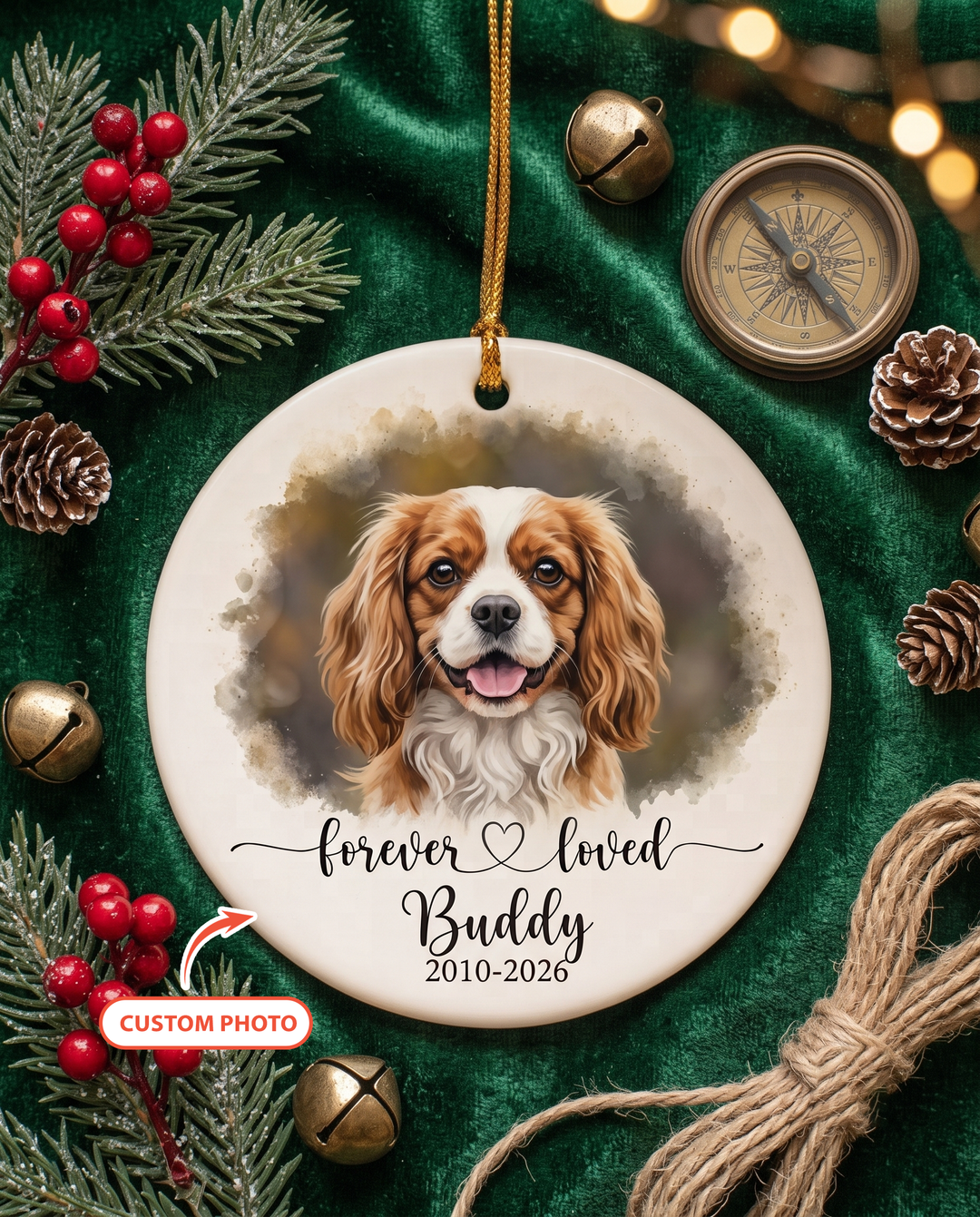 Custom Pet Photo Forever Loved Ceramic Ornament