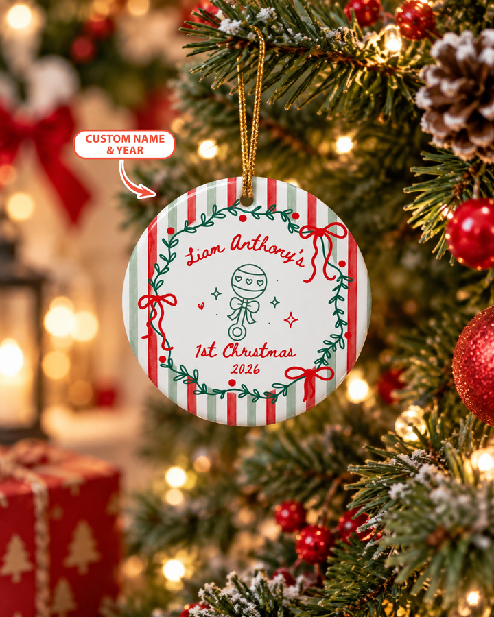 Whimsical First Christmas Ceramic Ornament