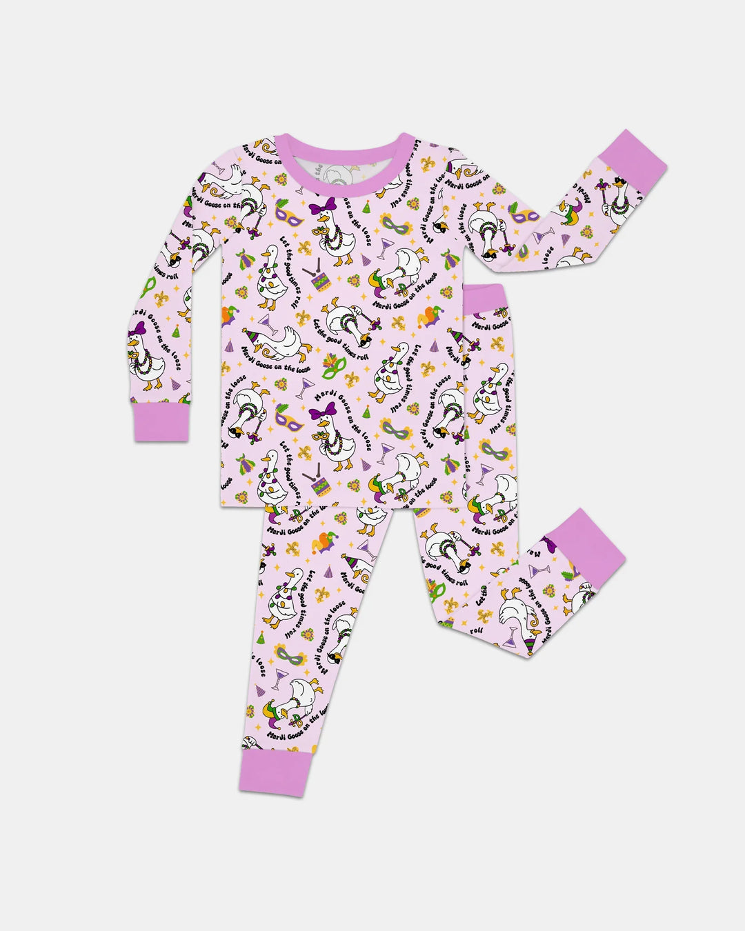 Mardi Gras Silly Goose Bamboo Two Piece Long Sleeve Pajama Set