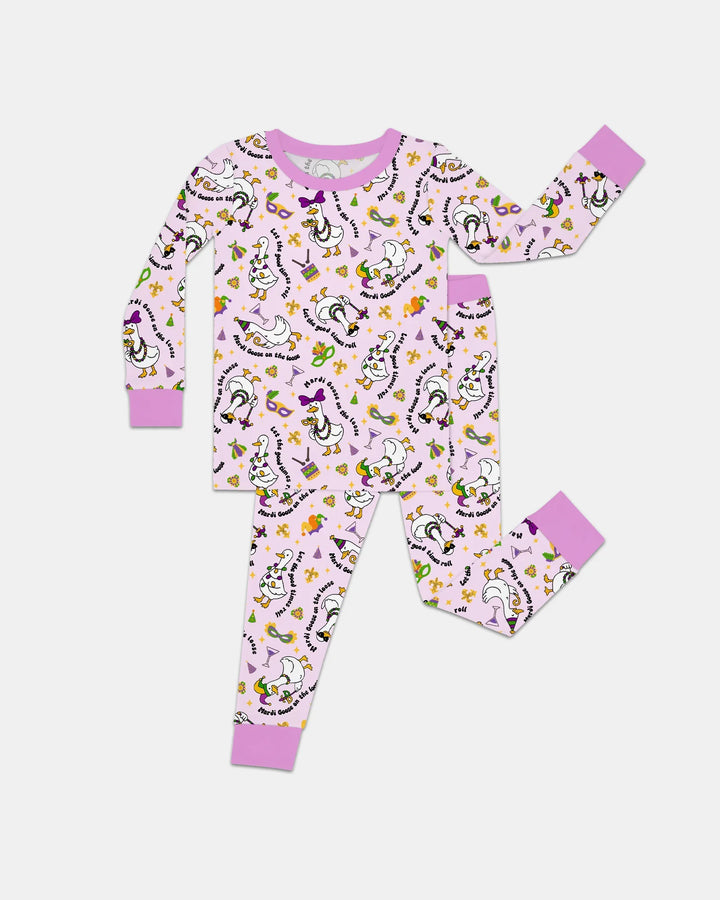 Mardi Gras Silly Goose Bamboo Two Piece Long Sleeve Pajama Set