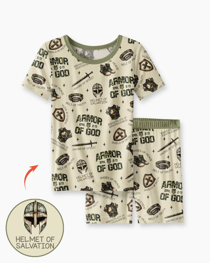 Camo Armor Of God Bamboo Two Piece Short Sleeve Shorts Pajama Set