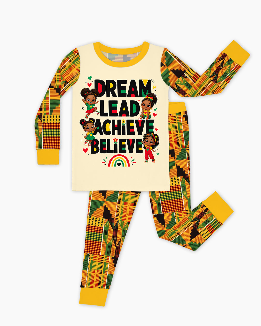 Black Girl Dream Lead Achieve Believe Bamboo Two Piece Long Sleeve Pajama Set