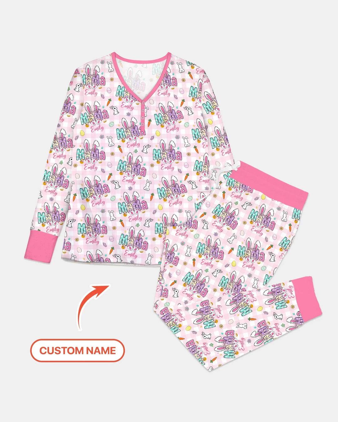 Custom Name Easter Family Matching Bamboo Women Pajama Set