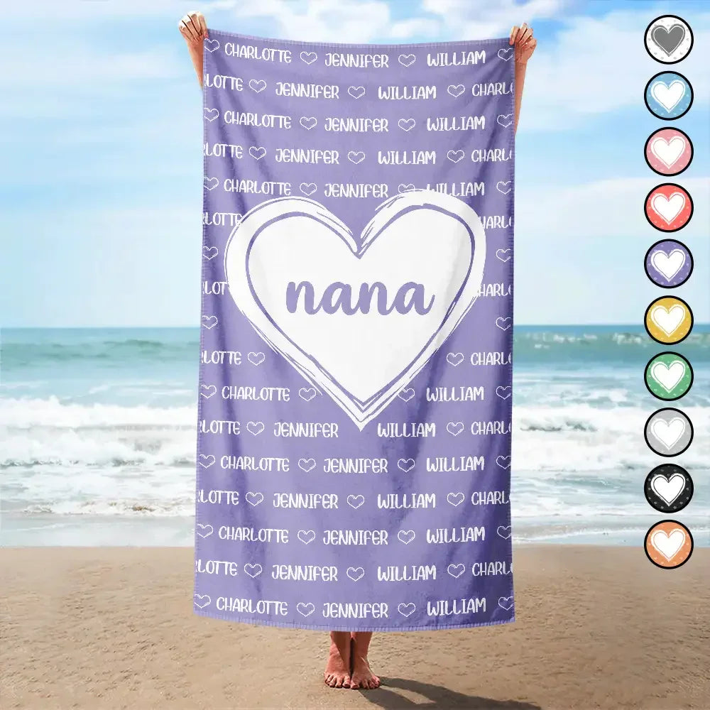 Grandkids, Kids Names For Grandma, Mom Bamboo Beach Towel