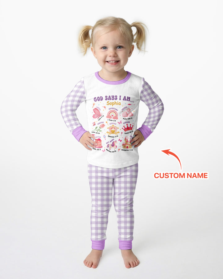 Personalized God Says I Am Girl Bamboo Two Piece Long Sleeve Pajama Set