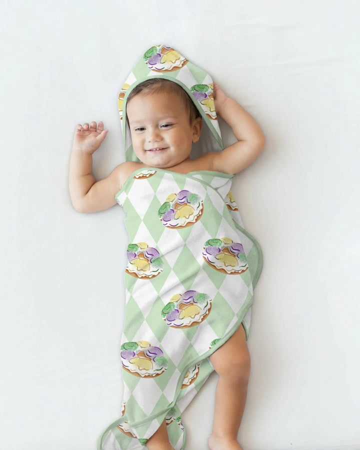 Mardi Gras Donut Hooded Bamboo Towel Set