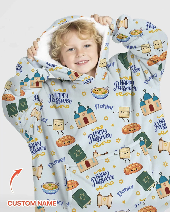 Custom name "Pesach Sameach" Bamboo Blanket Hoodie