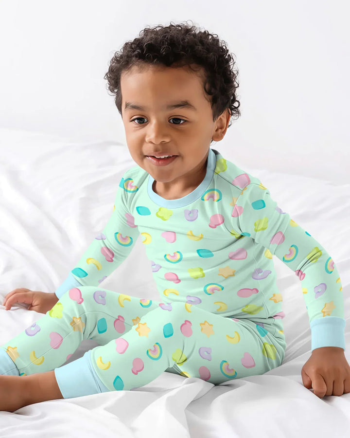 Pastel Lucky Charms Scatter Bamboo Two Piece Long Sleeve Pajama Set