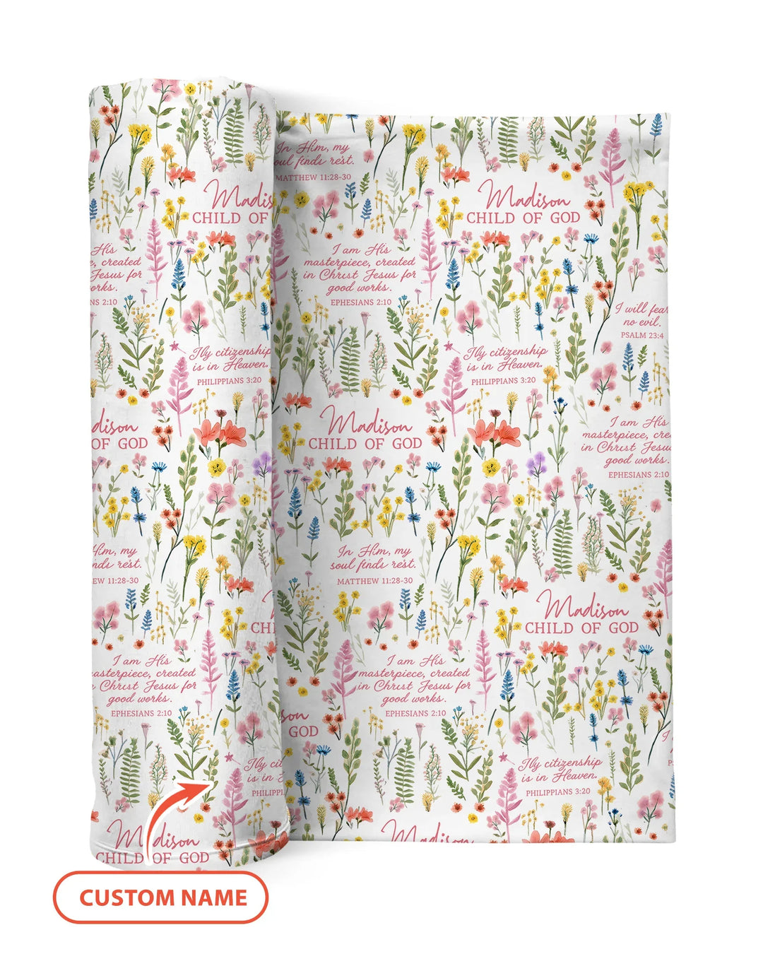 Custom Name Child of God Flower Garden swaddle blanket