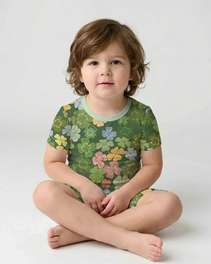 Lucky 4 Leaf Clover Bamboo Two Piece Short Sleeve Shorts Pajama Set