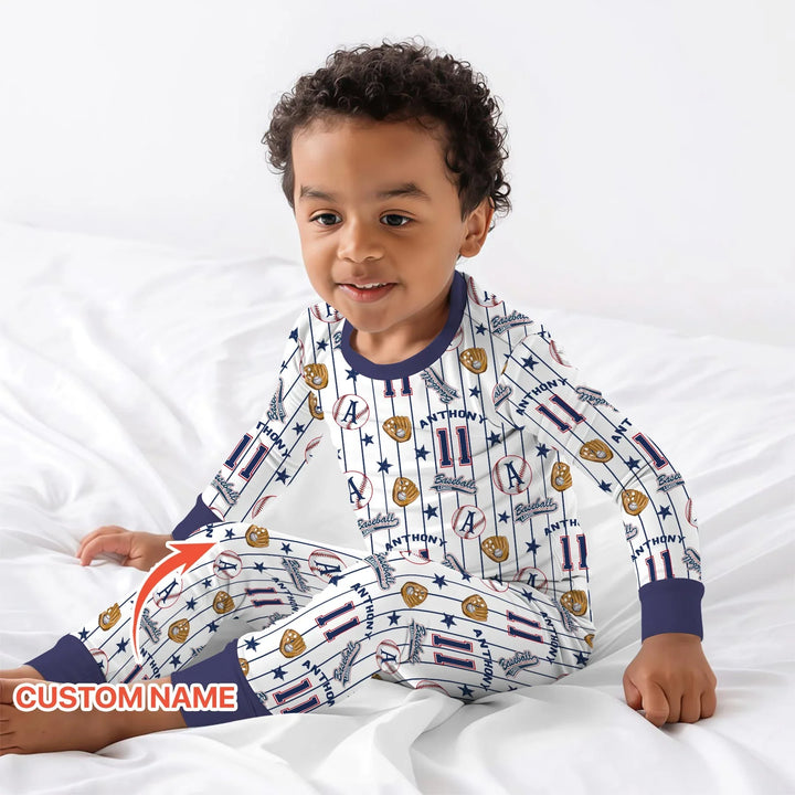 Custom Name Baseball Time Bamboo Two Piece Long Sleeve Pajama Set