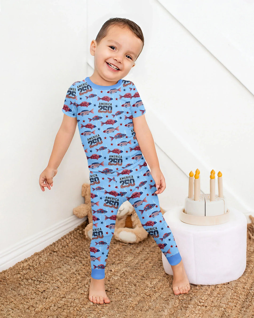Stars and Stripes Fish Bamboo Two Piece Short Sleeve Pajama Set