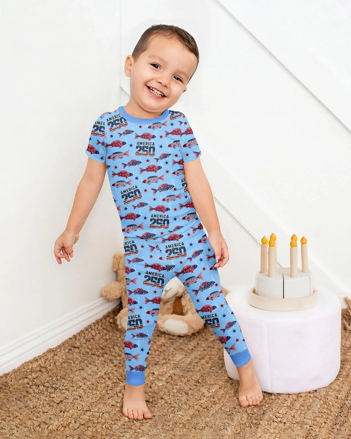 Stars and Stripes Fish Bamboo Two Piece Short Sleeve Pajama Set