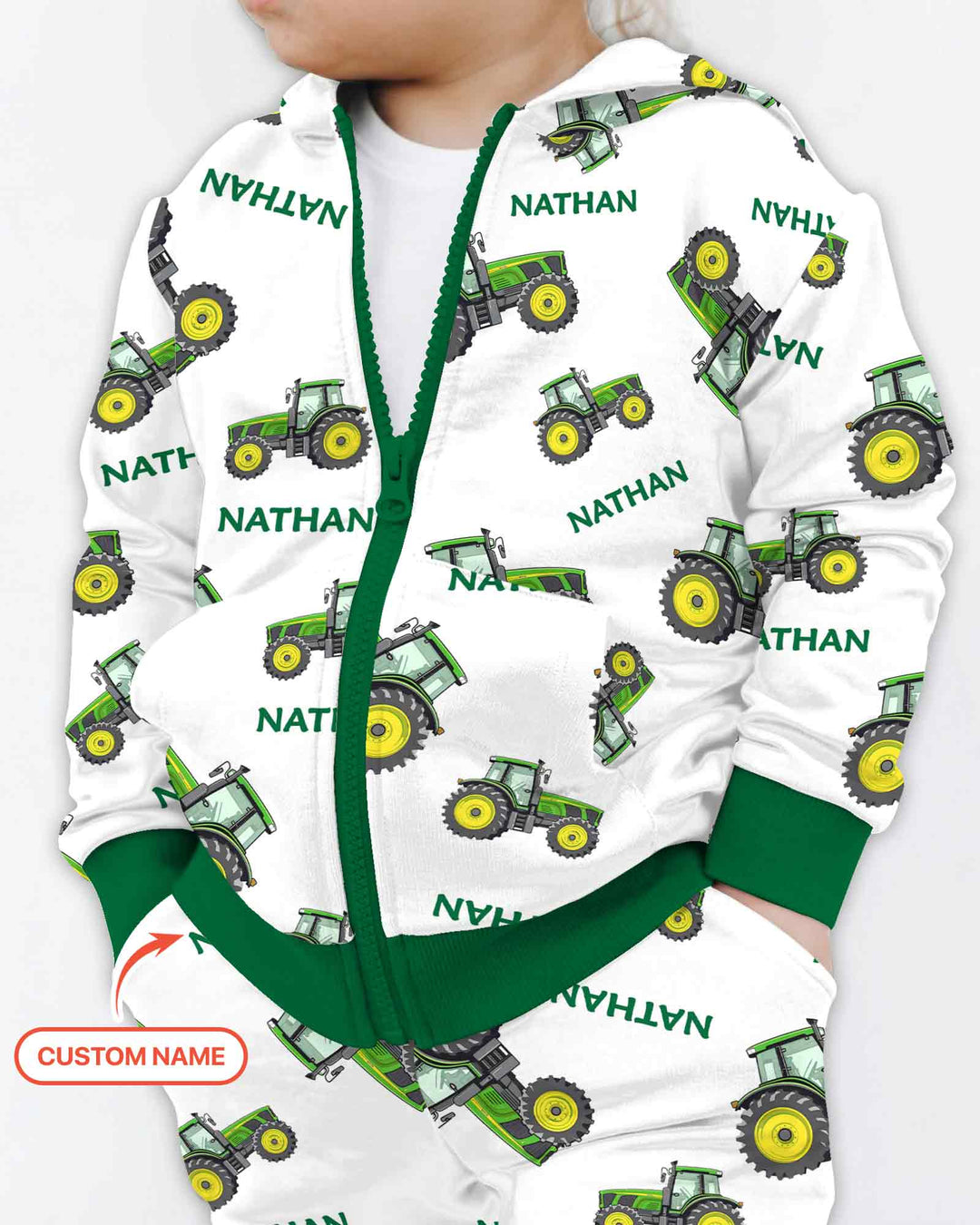 Custom Name Green Tractors Matching Daddy & Me Bamboo Zip Hoodie