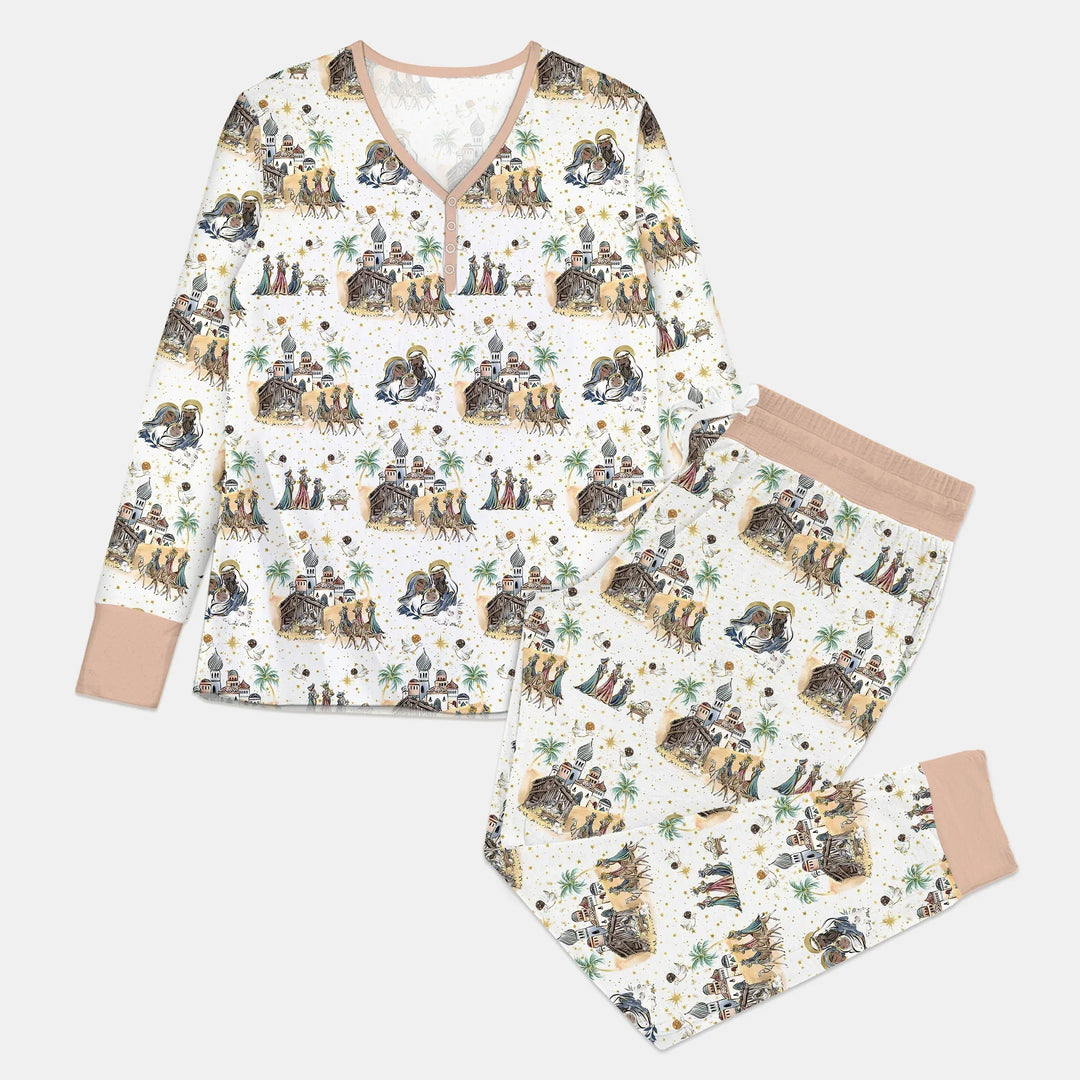 Nativity Christmas Family Matching Family Bamboo Women Pajama Set