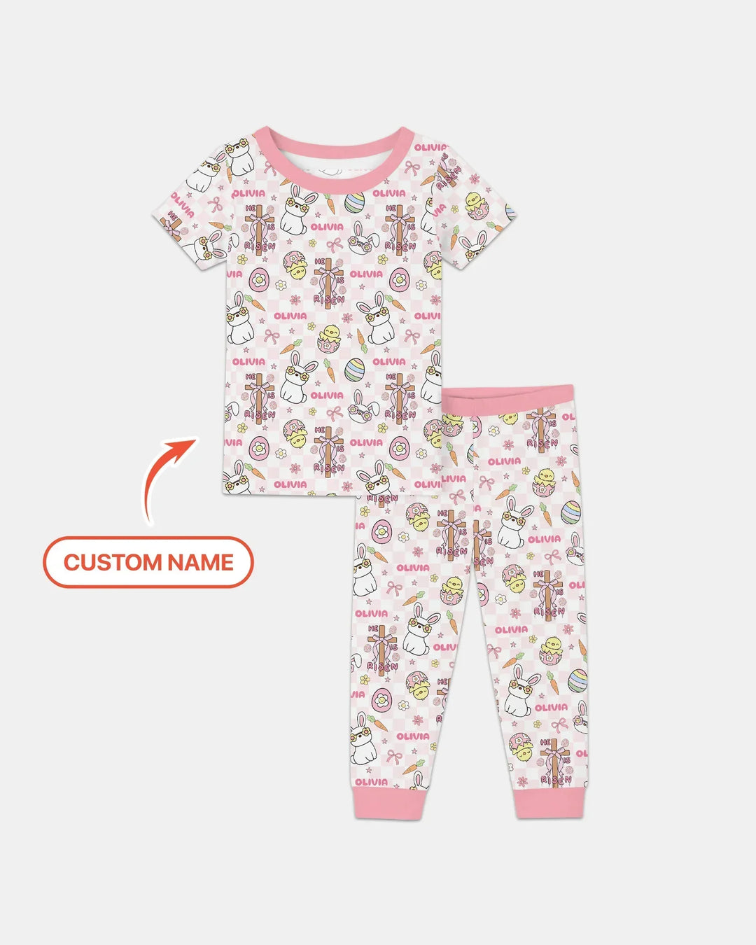 Custom Name Retro Easter Bamboo Two Piece Short Sleeve Pajama Set