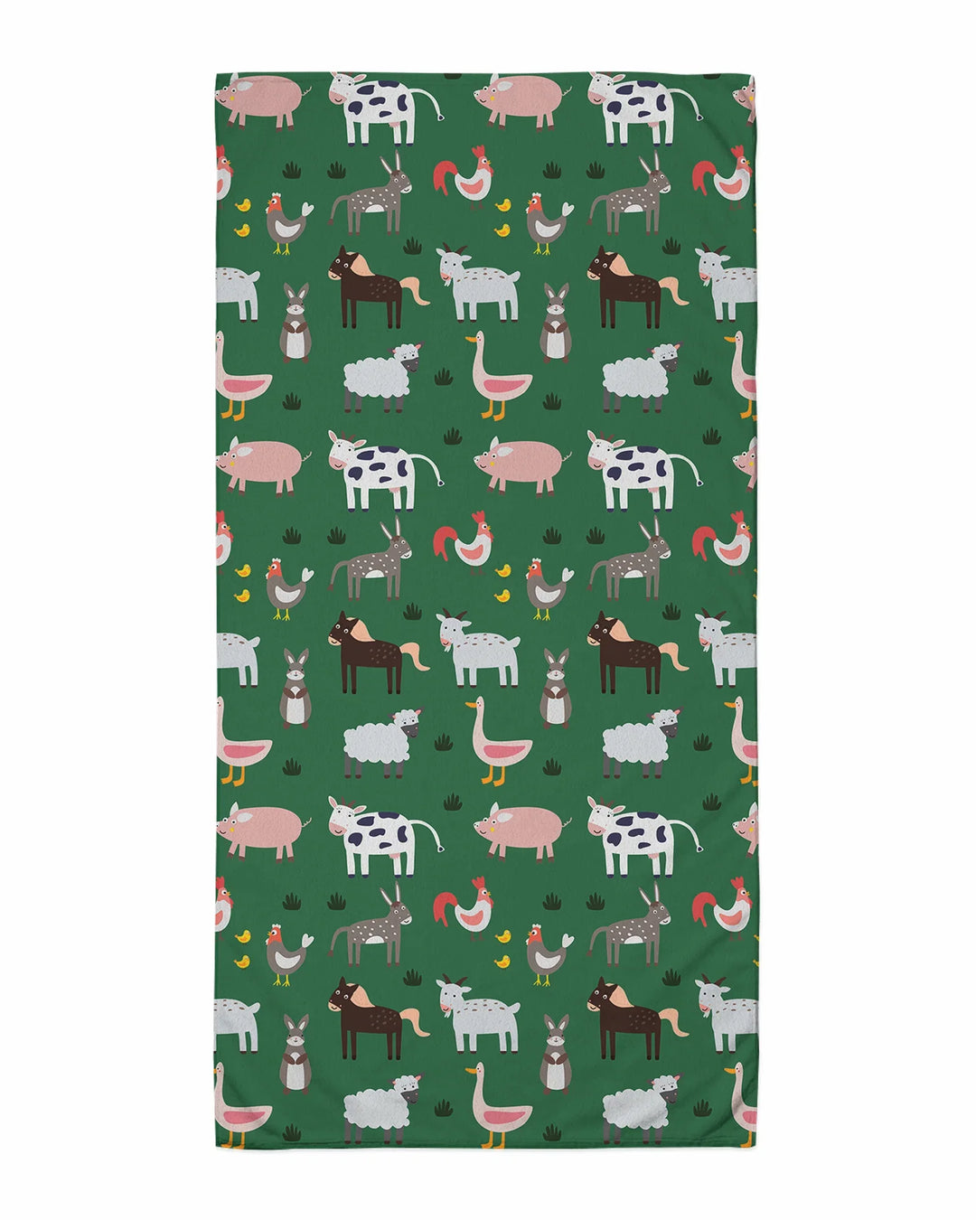 Green Farm Animals Bamboo Beach Towel