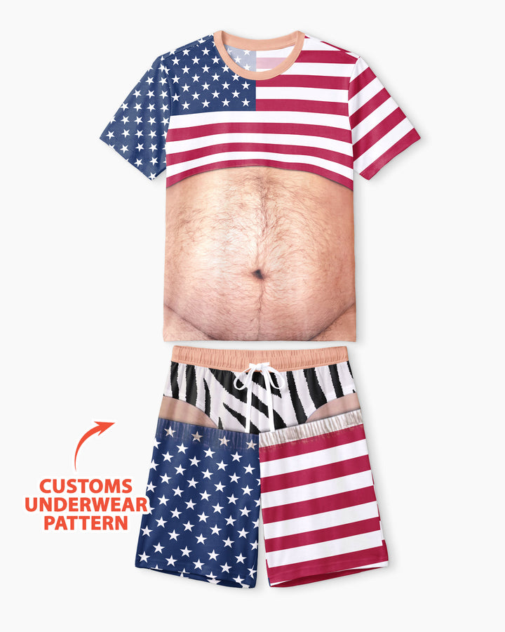 Funny Patriotic Bamboo Men Short Sleeve Short Pajama Set