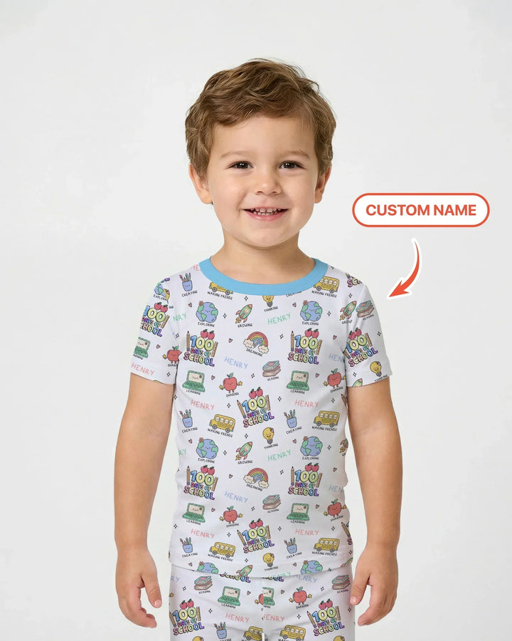 Custom Name Celebration Hundred Days Bamboo Two Piece Short Sleeve Pajama Set