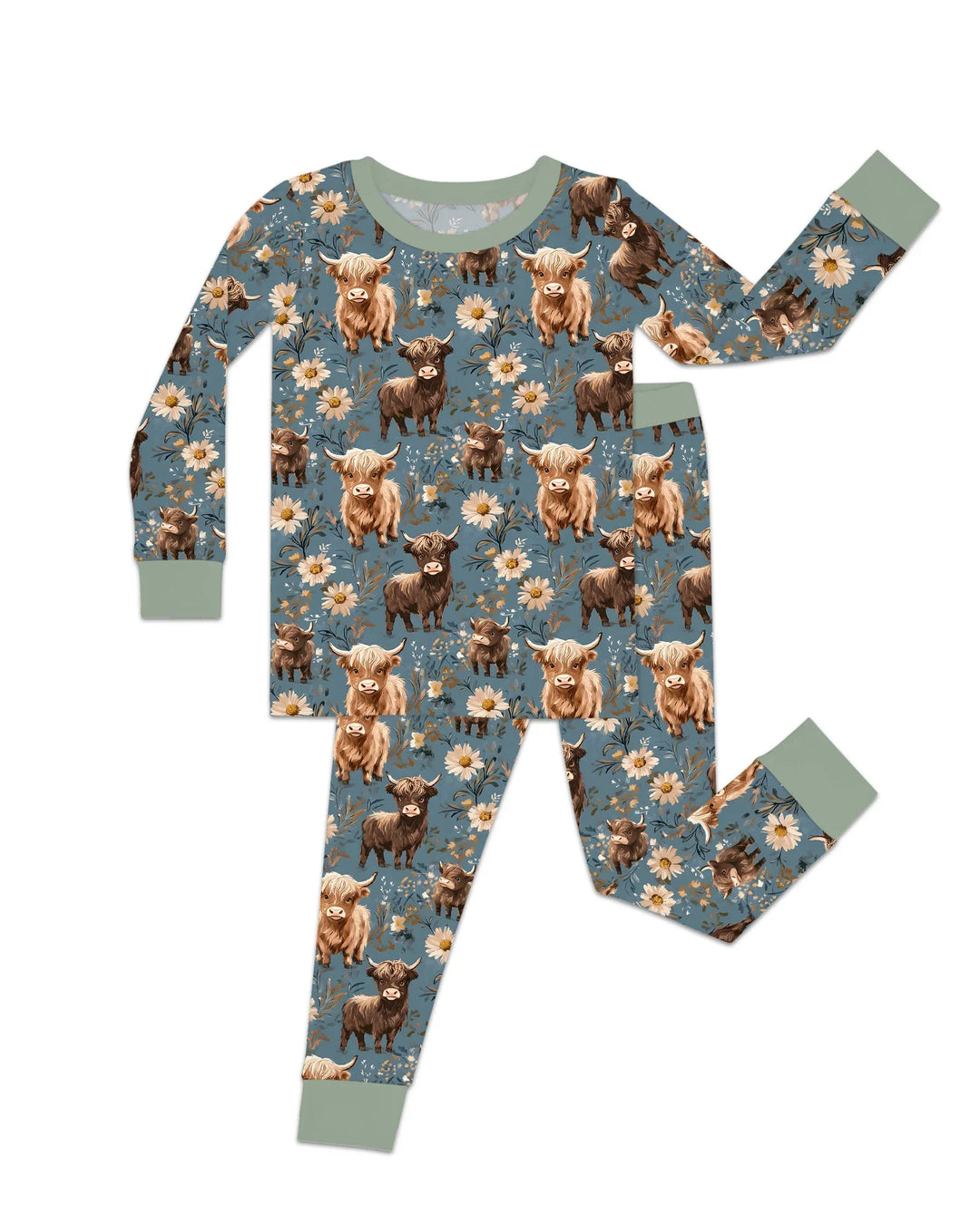 Majestic Highland Cows Family Matching Bamboo Two Piece Long Sleeve Pajama Set