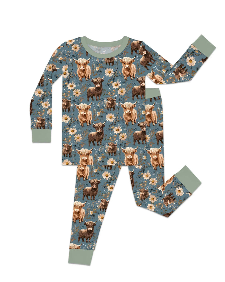 Majestic Highland Cows Family Matching Bamboo Two Piece Long Sleeve Pajama Set