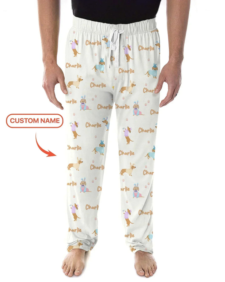 Custom Name Easter Dachshund Bamboo Men's Pajama Set