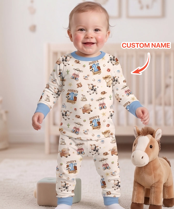 Custom Name First YeeHaw Birthday Bamboo Two Piece Long Sleeve Pajama Set