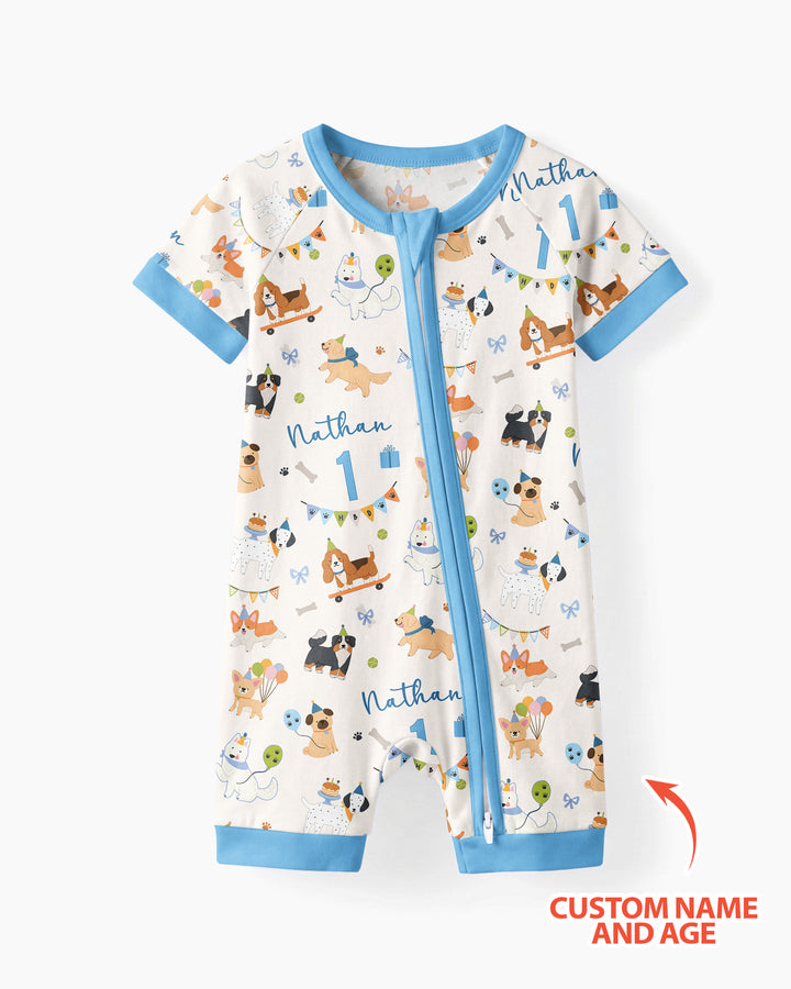 Custom Name Birthday Dogs Party Bamboo Shorty Zippy