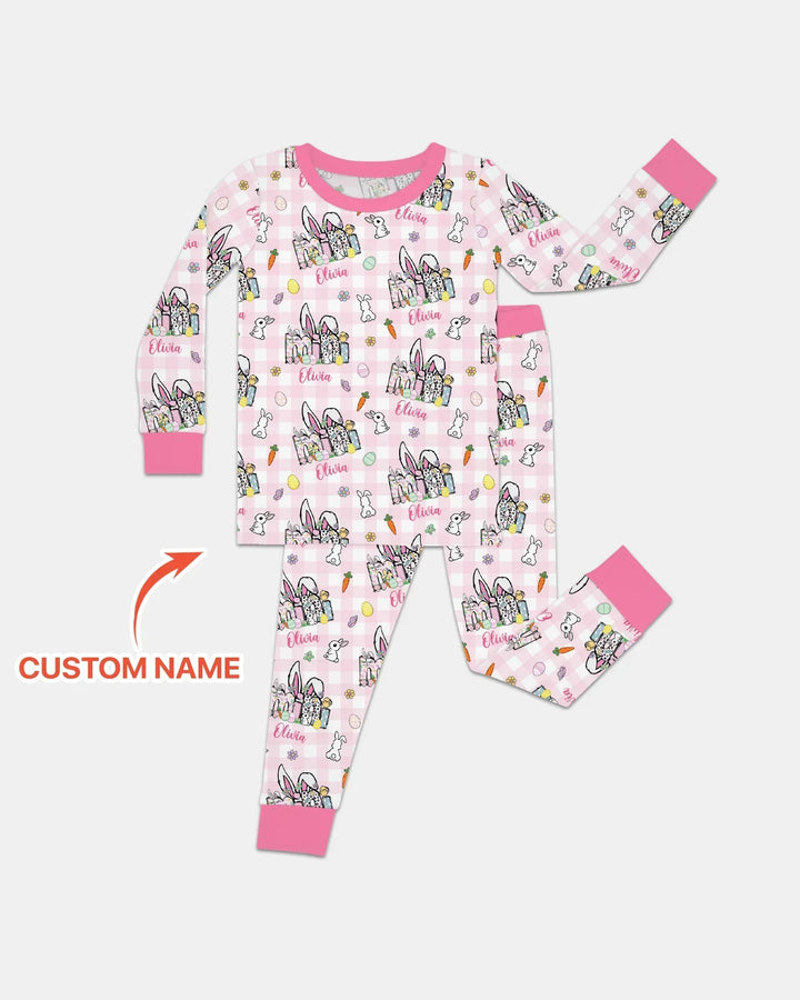 Custom Name Easter Family Matching Bamboo Two Piece Long Sleeve Pajama Set