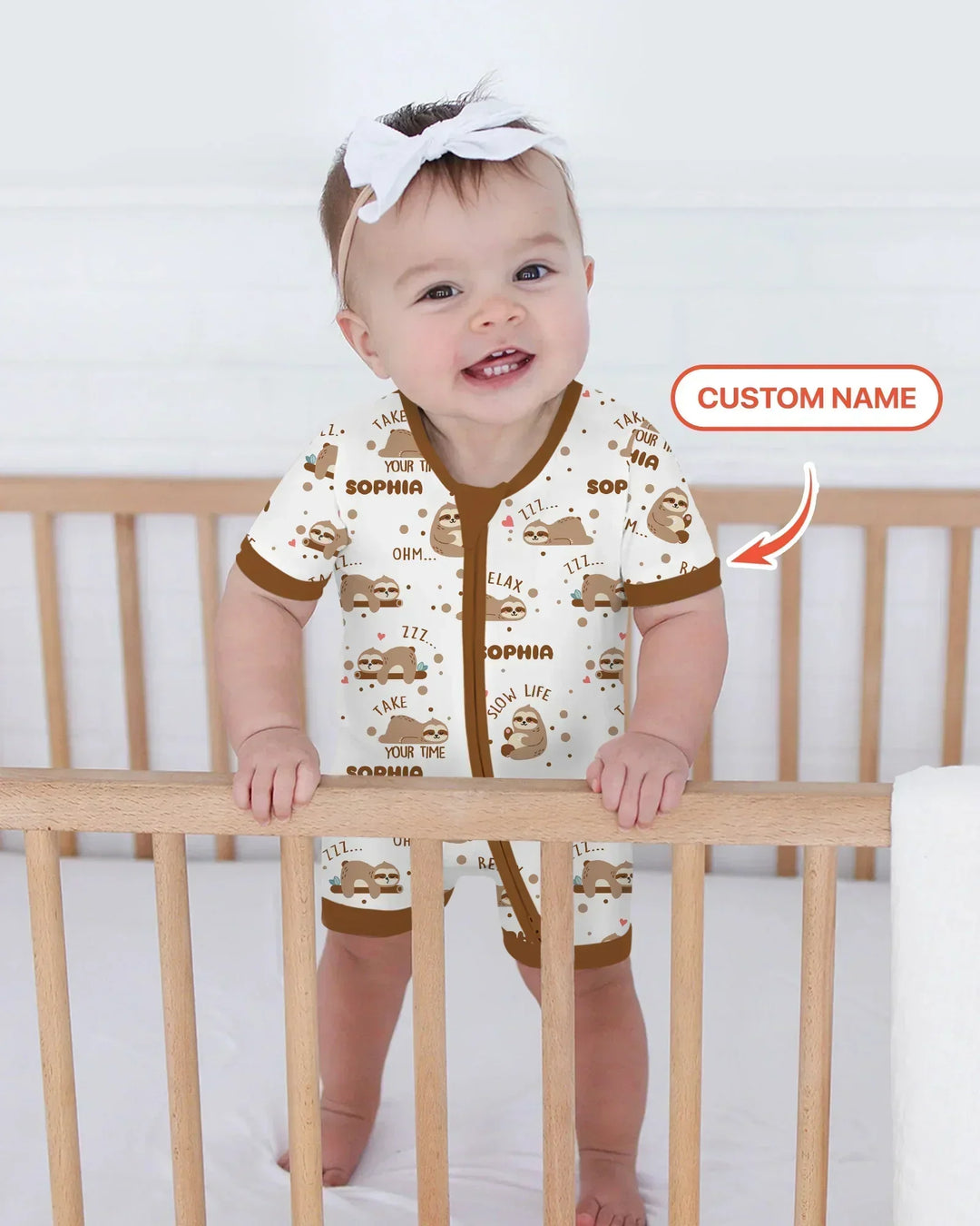 Custom Name Cute Sloth Bamboo Shorty Zippy