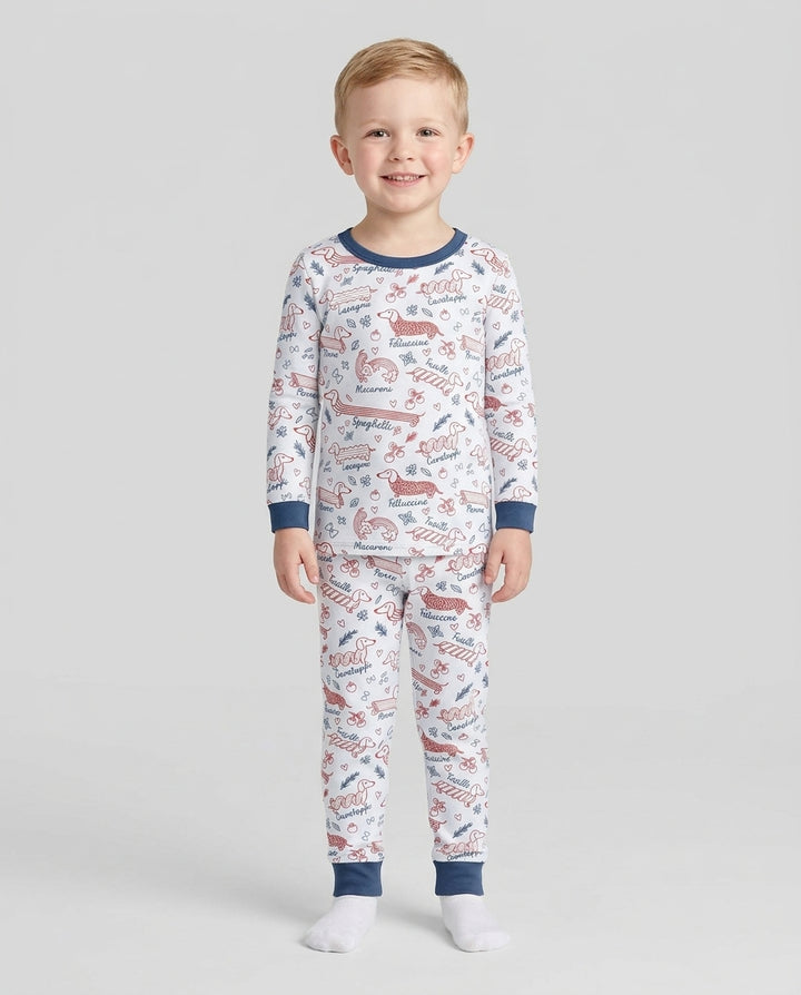 Funny Dachshund Pasta Pups Bamboo Two Piece Long Sleeve Pajama Set