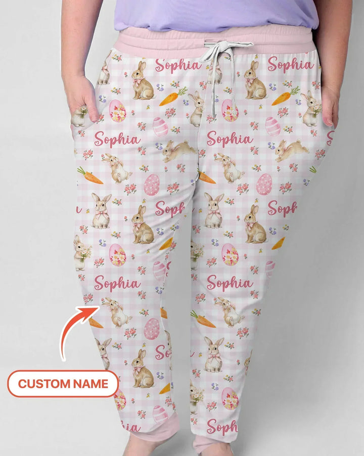 Custom Name Bunny Garden Bamboo Women Pajama Set