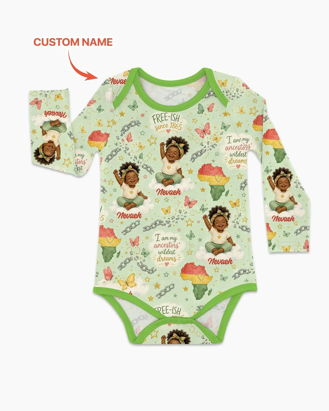 Custom Name Juneteenth I Am My Ancestors' Wildest Dream Bamboo Bodysuit