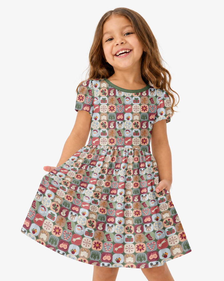 Christmas Felt Patchwork Bamboo Twirl Dress