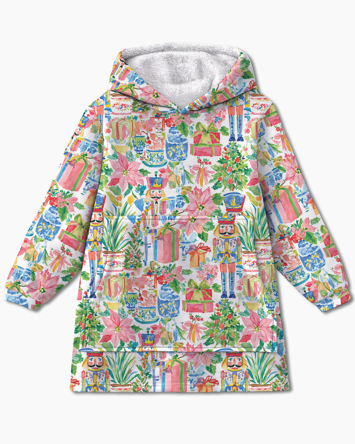 Watercolor Nutcracker Holiday Blanket Hoodie
