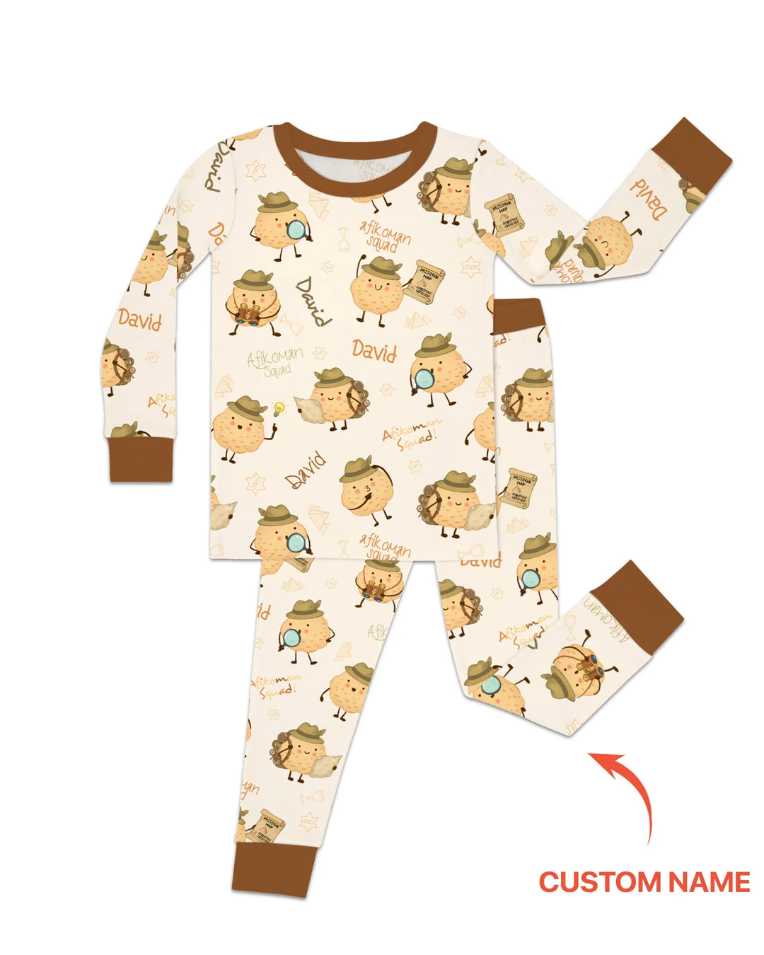 Custom Name Passover Afikoman Bamboo Two Piece Long Sleeve Pajama Set