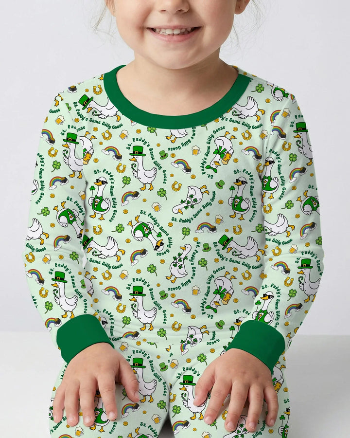 St. Patrick's Day Silly Goose Bamboo Two Piece Long Sleeve Pajama Set
