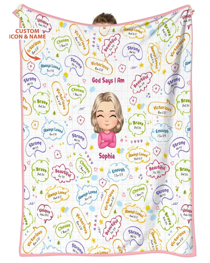 Personalized God Says I Am- Baby Girl Bamboo Blanket