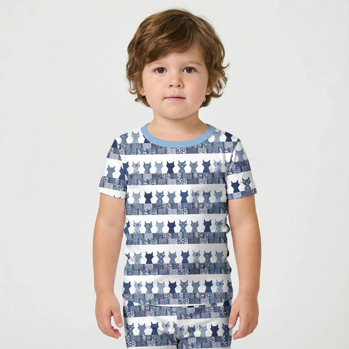 Midnight Feline Bamboo Two Piece Short Sleeve Shorts Pajama Set