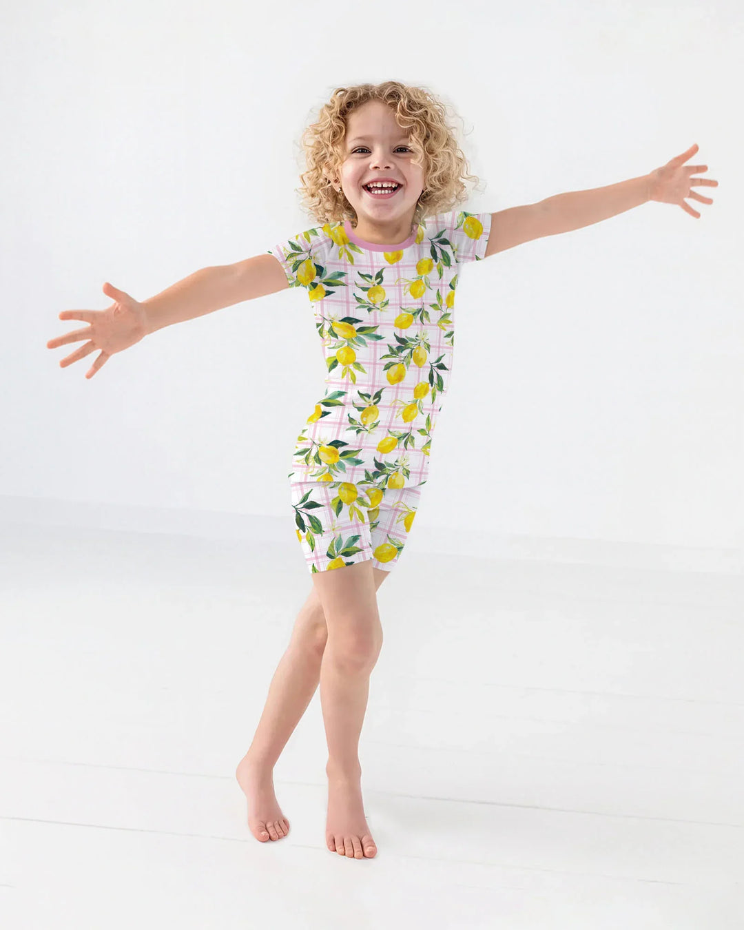 Mediterranean Lemons Family Matching Bamboo Two Piece Short Sleeve Shorts Pajama Set