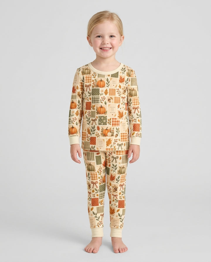 Fall Patchwork Watercolor Bamboo Two Piece Long Sleeve Pajama Set