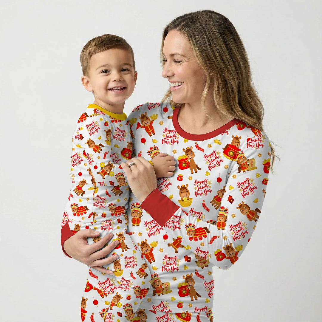 Year of the Horse Bamboo Two Piece Long Sleeve Pajama Set