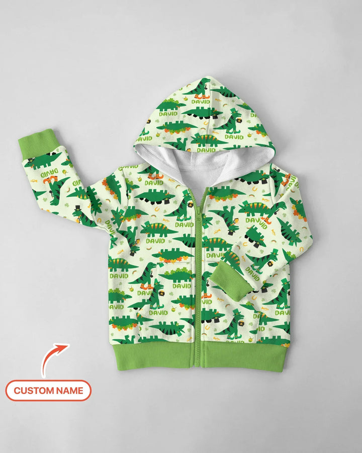 St. Patrick's Day Dinosaurs Custom Bamboo Zip Hoodie